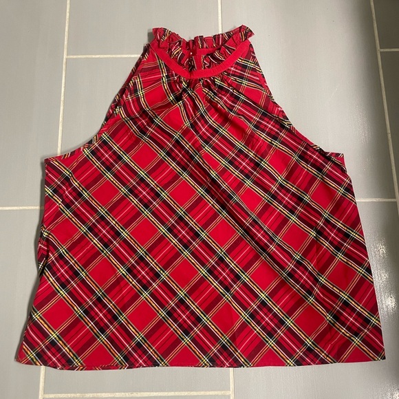 J. Crew Red Plaid Sleeveless Top (Large) - Picture 2 of 6